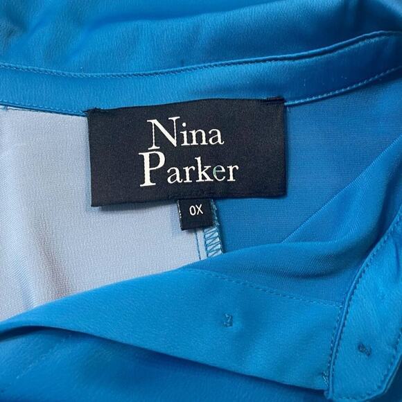 Nina Parker Womens Size 0X Blue Colorblock Button Down Blouse Long Sleeve NEW - Picture 5 of 7